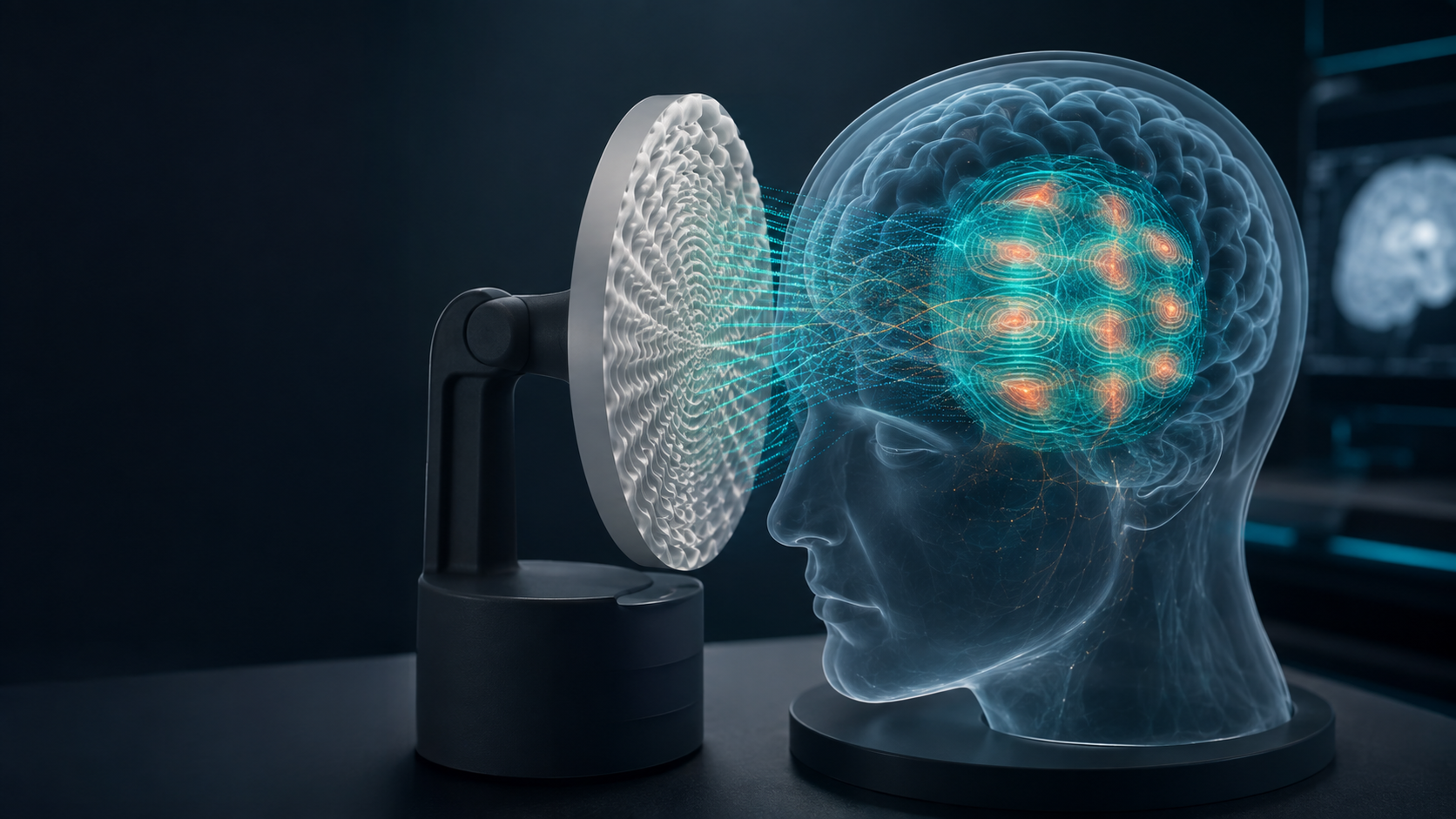 Medical visualization of holographic acoustic fields distributed across a brain treatment volume